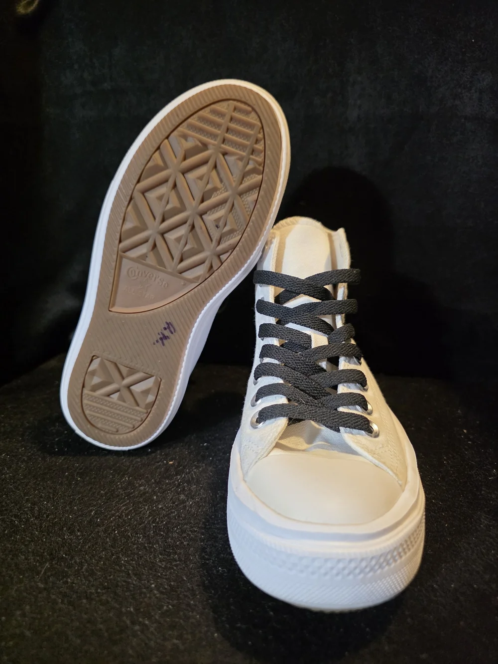 Converse Women’s High-Top Platform Sneakers in Cream with Black Laces Size 5.5